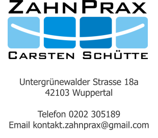 Untergrünewalder Strasse 18a 42103 Wuppertal  Telefon 0202 305189 Email kontakt.zahnprax@gmail.com