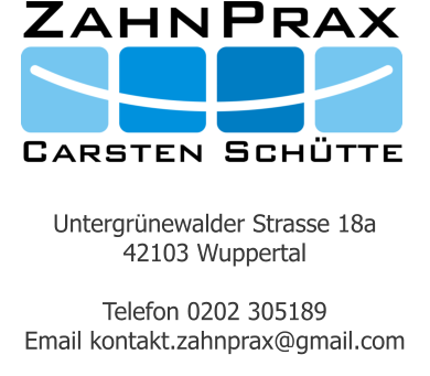 Untergrünewalder Strasse 18a 42103 Wuppertal  Telefon 0202 305189 Email kontakt.zahnprax@gmail.com